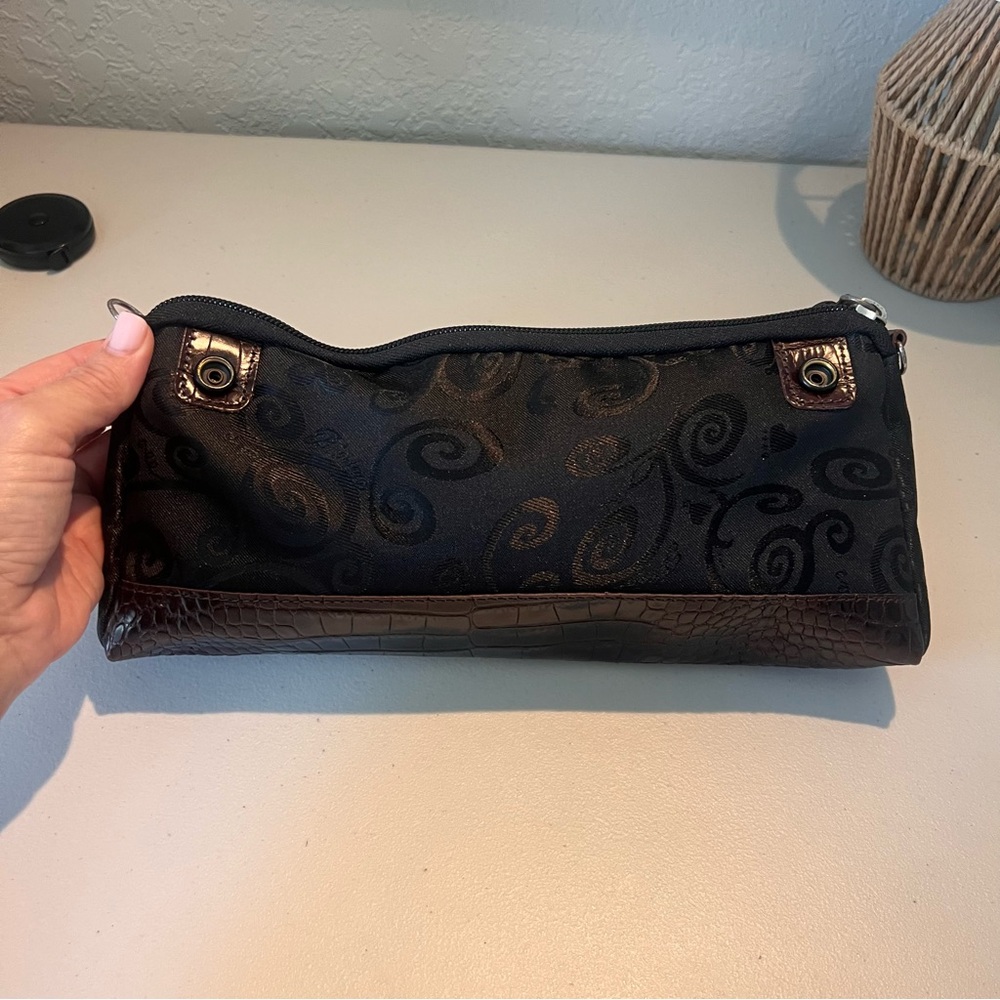 Brighton Toiletry Bag Signature Black with Embossed Brown Leather Heart Accents - Picture 3 of 12